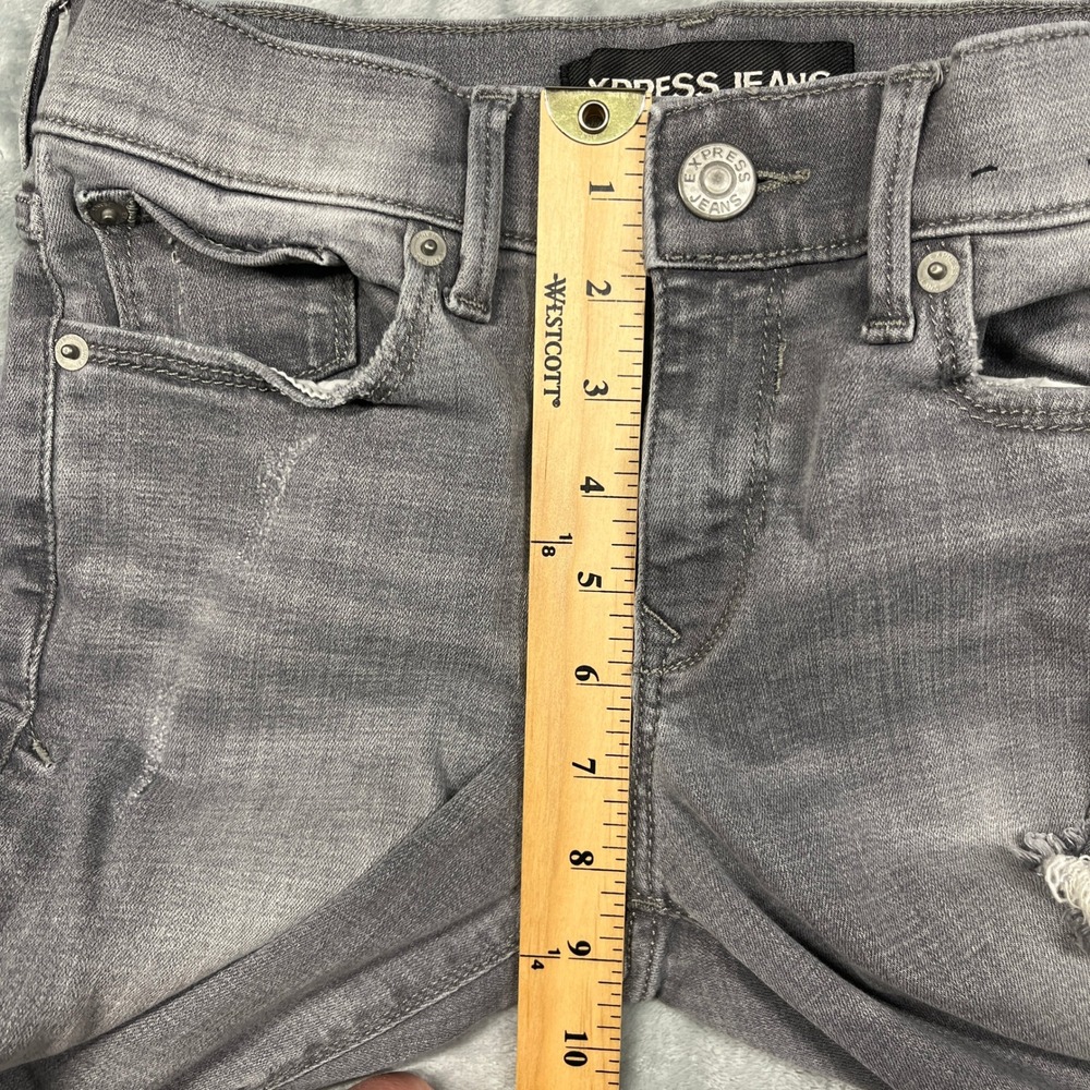 Express Jeans Women 2R Grey Distressed Performance Stretch Mid Rise Skinny - Picture 12 of 13
